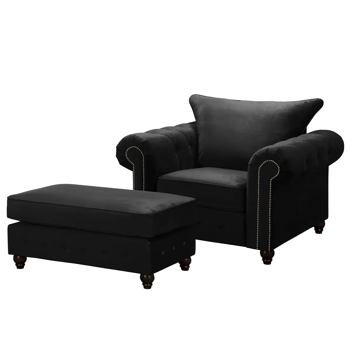 Sessel Schwarz mit Hocker | Schwarz