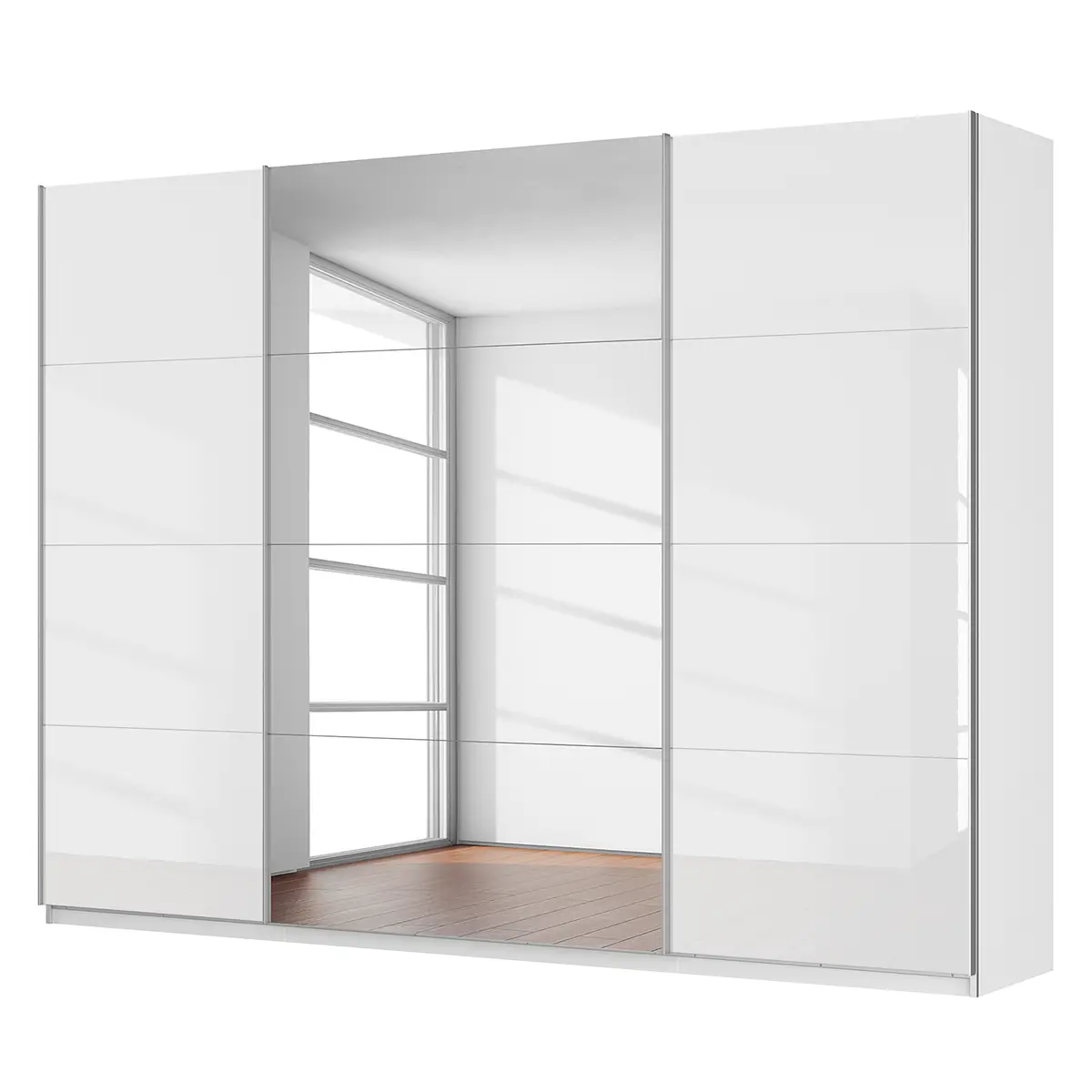 Schwebetürenschrank gloss reflect 315 x 236cm Weiß/Hochglanz