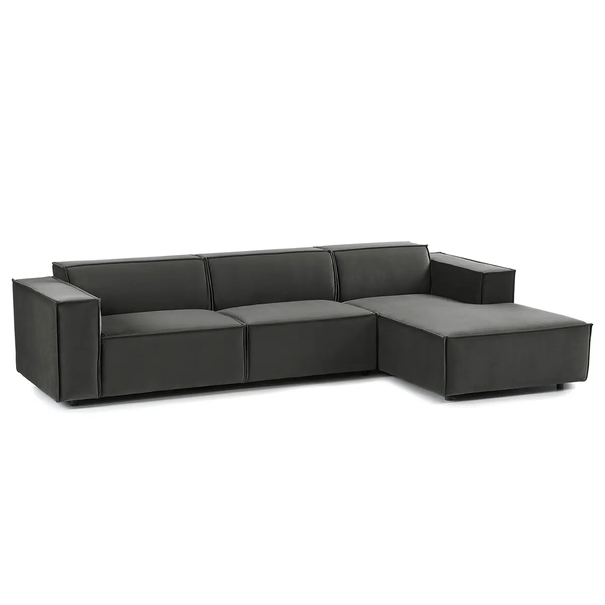 Ecksofa mit Longchair Grau/Grau Samt Shyla | Grau