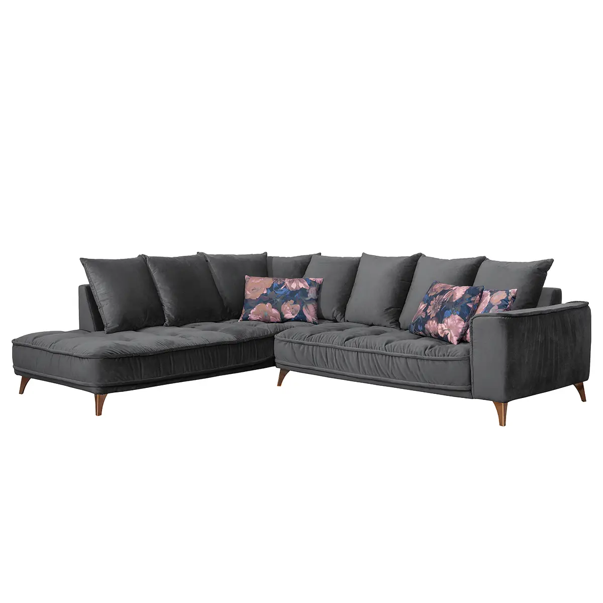 Ecksofa Schwarz/Schwarz Samt | Schwarz