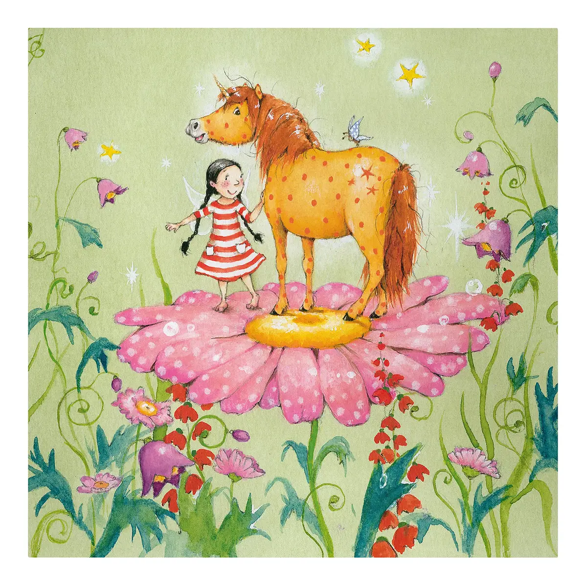 Das Zauberpony auf der Blüte Leinwandbild | Mehrfarbig