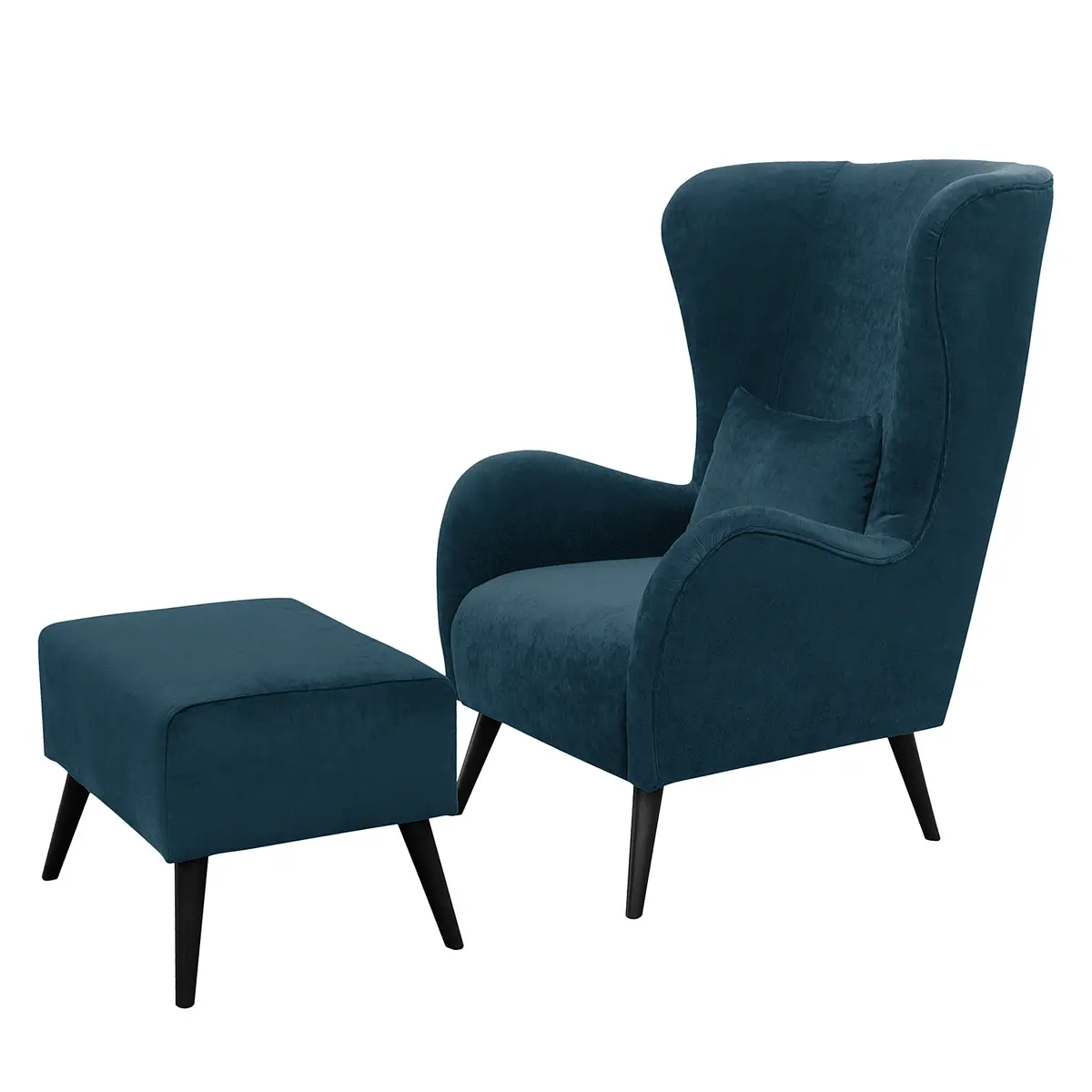 Sessel Pillig Blau/Marineblau Samt mit Hocker | Blau