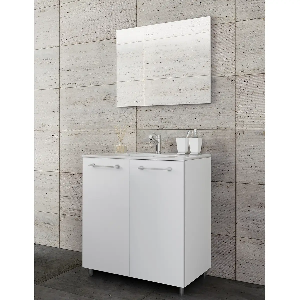 Badezimmerset Melville V 3-teilig 80cm Weiß/Weiß | Weiß