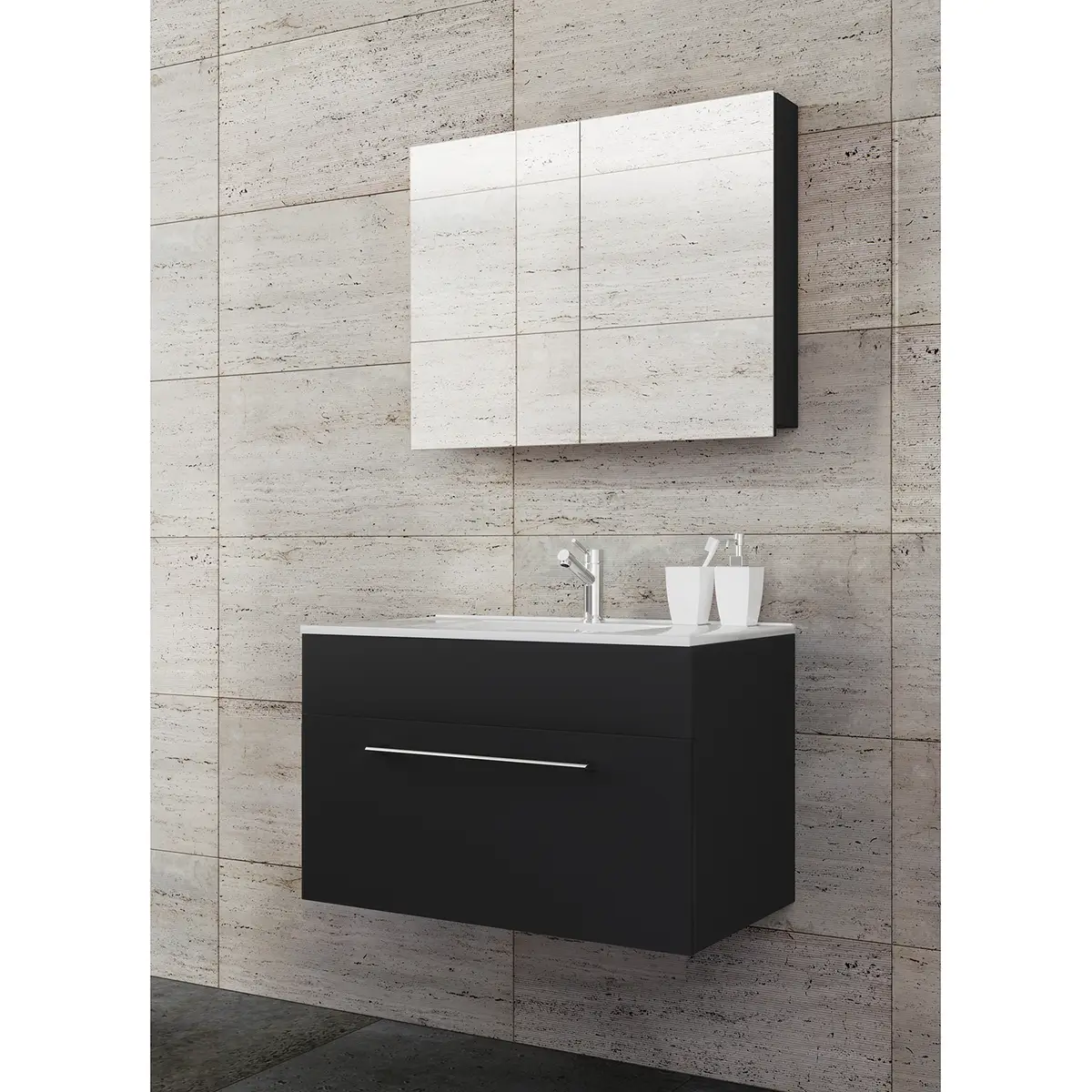 Badezimmerset Melville II 3-teilig 80cm Schwarz/Schwarz