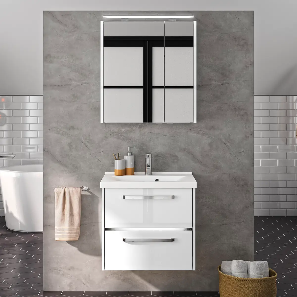 Badezimmerset 3050 IV 2-teilig 62cm Weiß/Hochglanz Weiß | Weiß