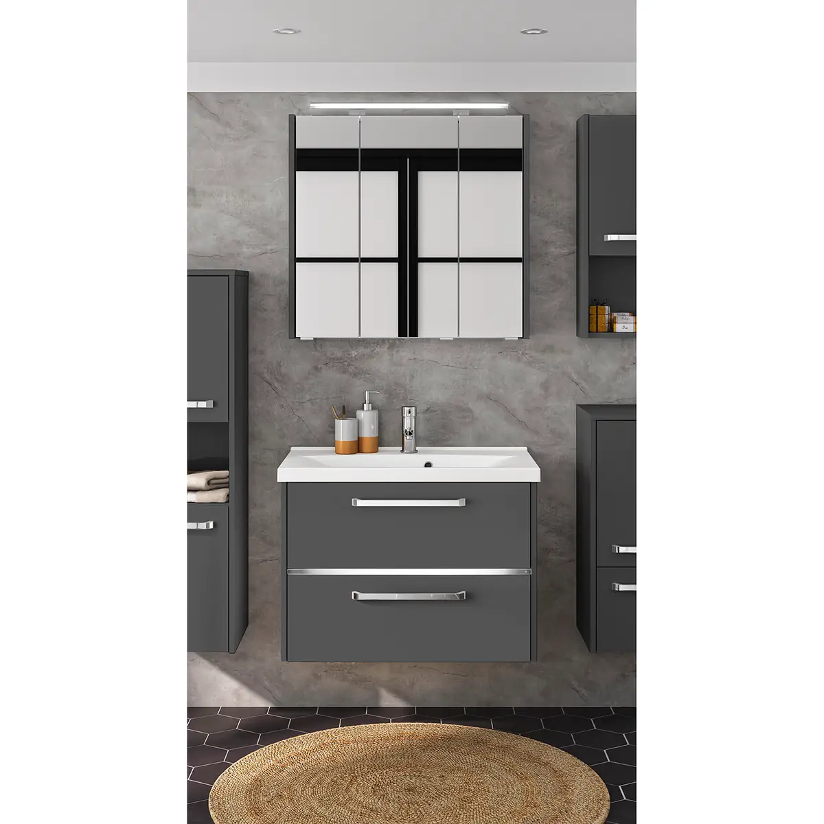 Badezimmerset 3050 III 2-teilig 77cm Grau/Matt Grau | Grau