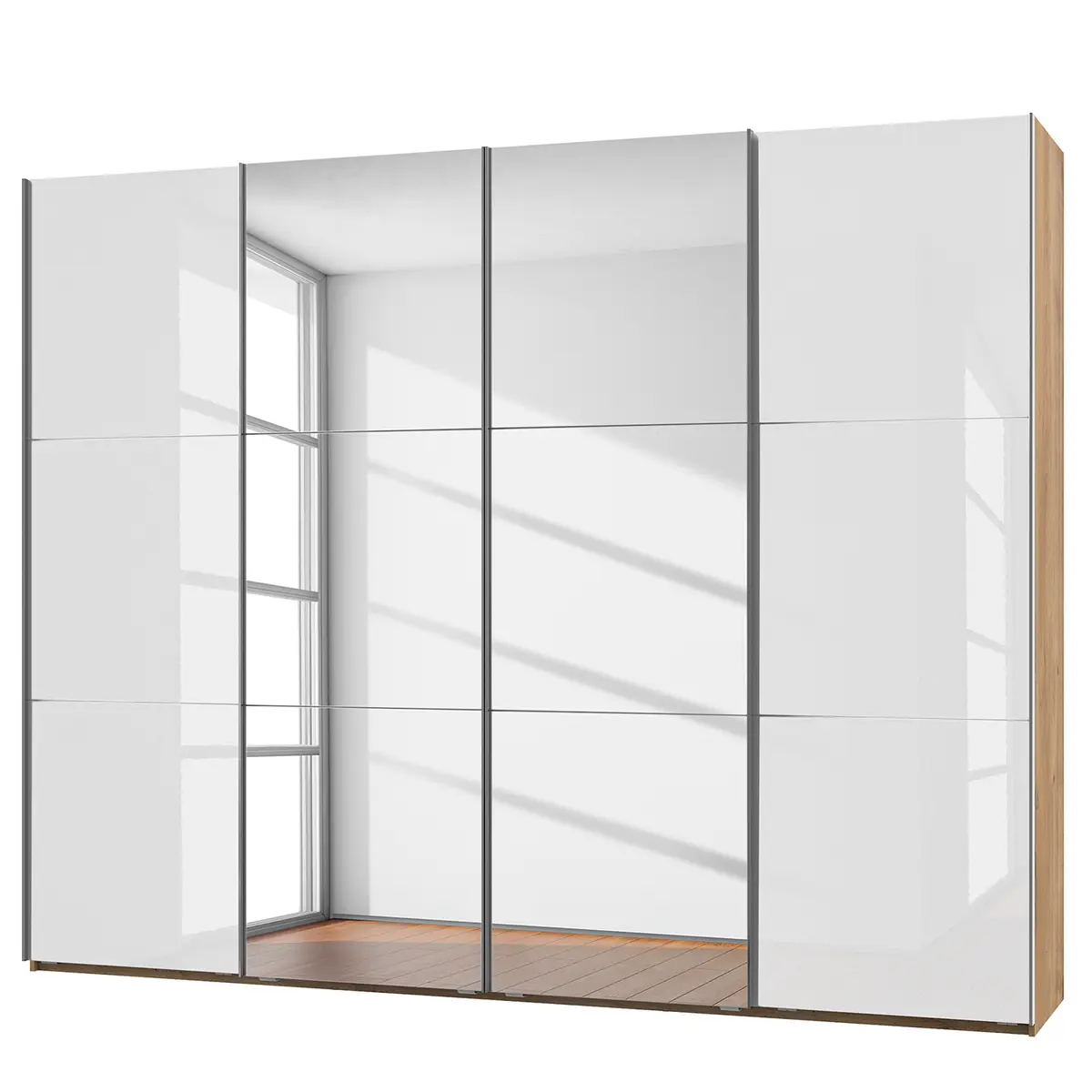 Schwebetürenschrank Level 36 D II 300 x 236cm Weiß/Hochglanz
