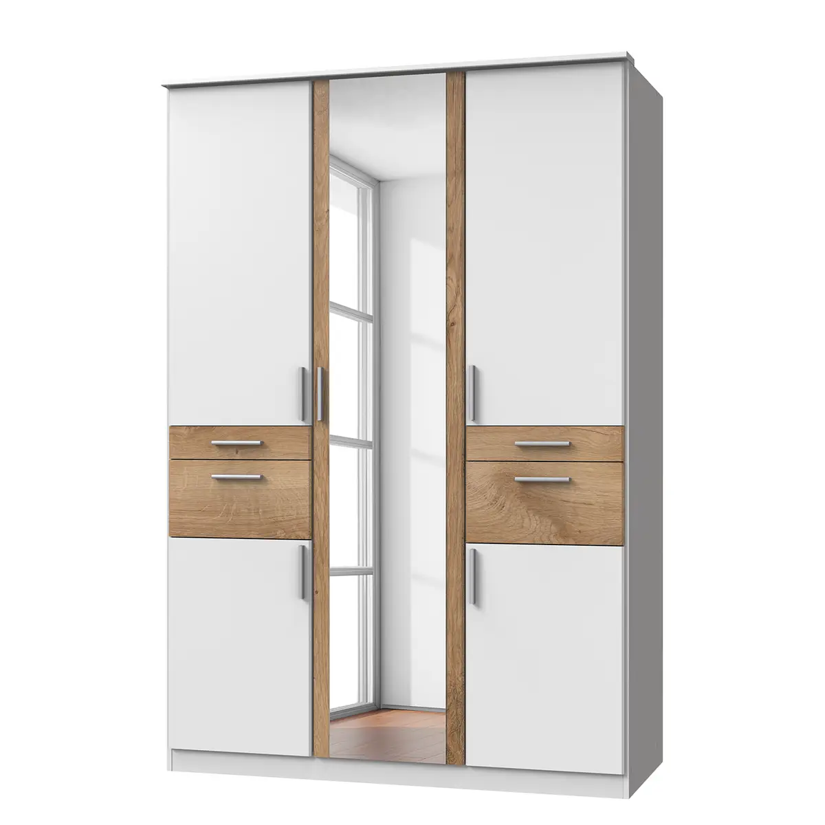 Drehtürenschrank II 179cm Weiß/Weiß/Eiche Dekor | Weiß