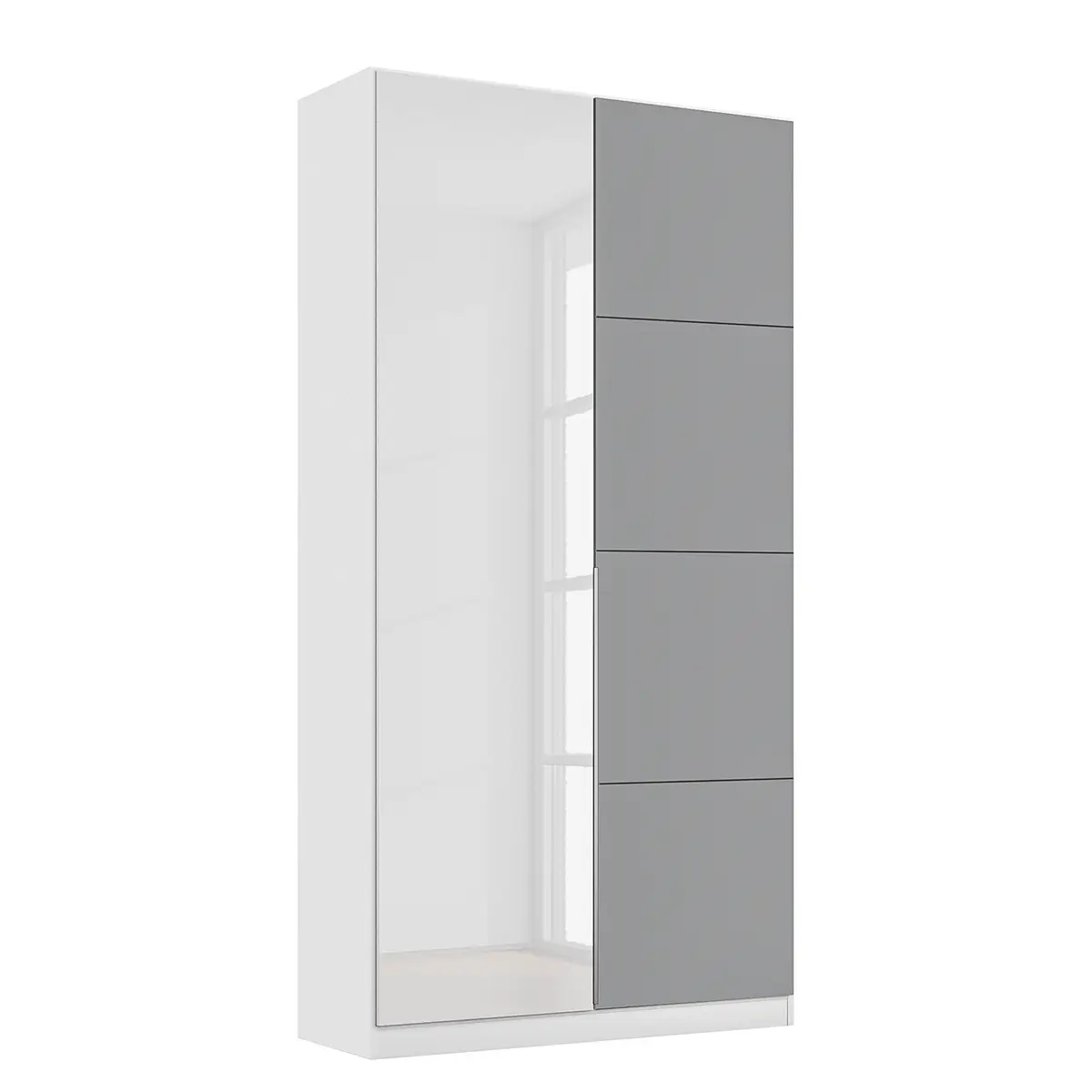 Drehtürenschrank 91cm Weiß/Hochglanz Weiß/Grau | Weiß