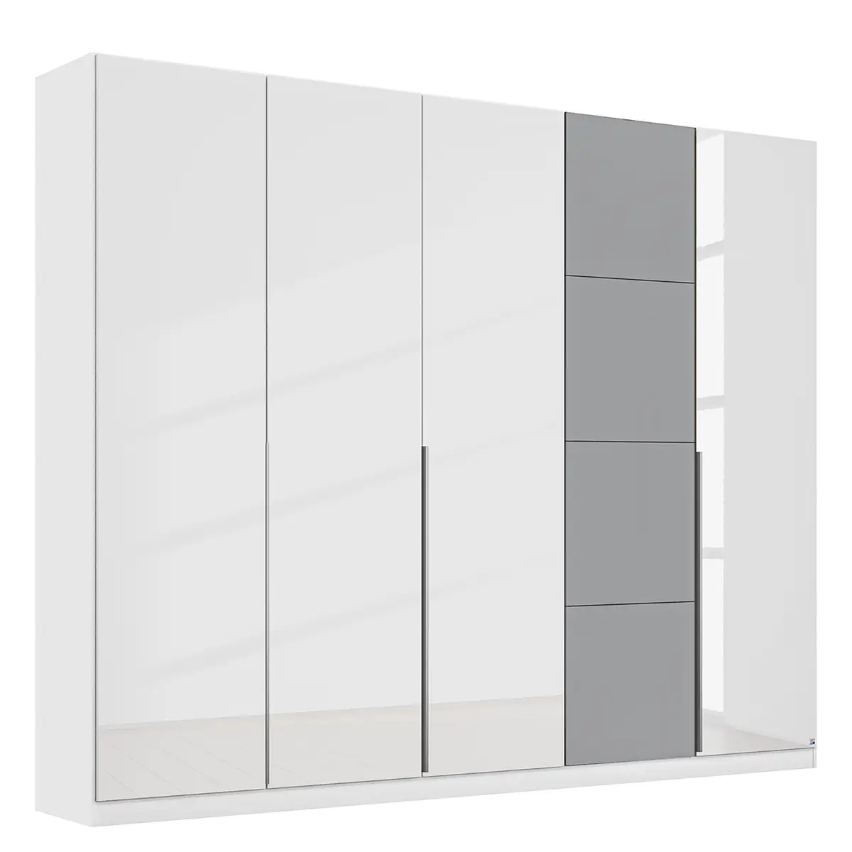 Drehtürenschrank 226cm Weiß/Hochglanz Weiß/Grau | Weiß