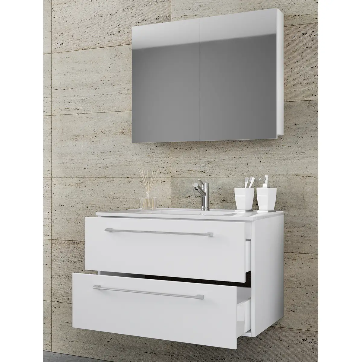 Badezimmerset Muniz II 2-teilig 80cm Weiß/Weiß | Weiß