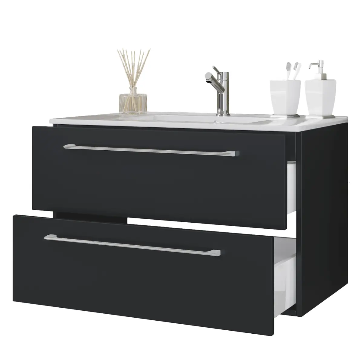 Waschtisch Muniz II 80cm Schwarz/Schwarz | Schwarz