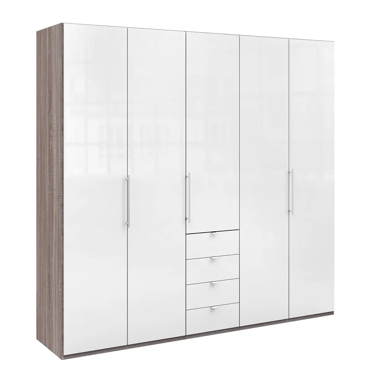 Falttürenschrank VI 236cm Braun/Grau/Trüffeleiche Dekor/Glas Weiß