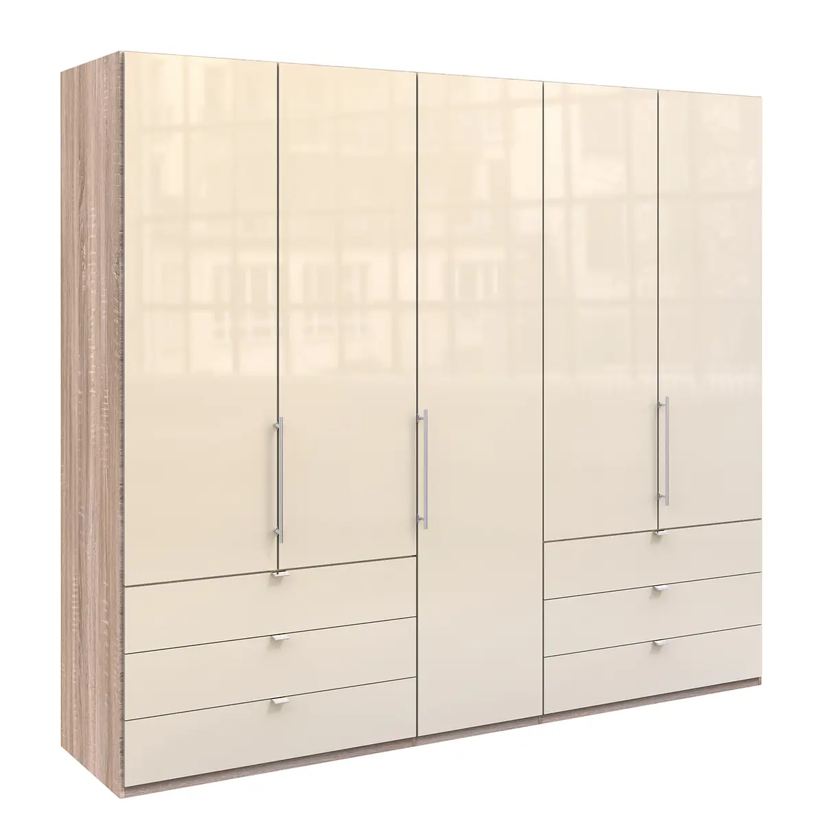 Falttürenschrank IV 250 x 216cm Schublade außen | Braun
