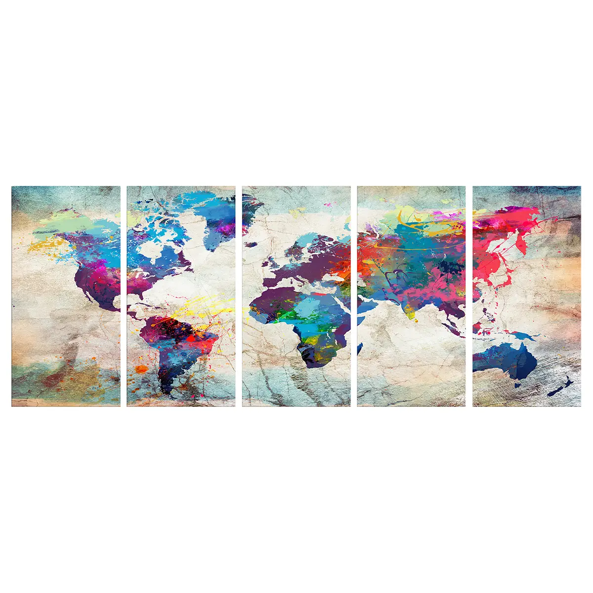 Wandbild World Map: Cracked Wall Leinen | Mehrfarbig