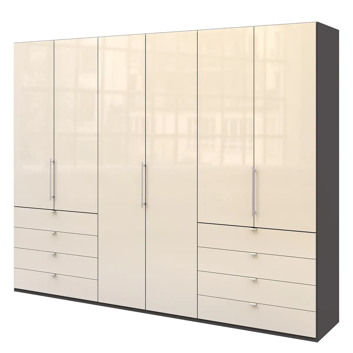 Falttürenschrank IV 300 x 236cm Schublade außen | Braun