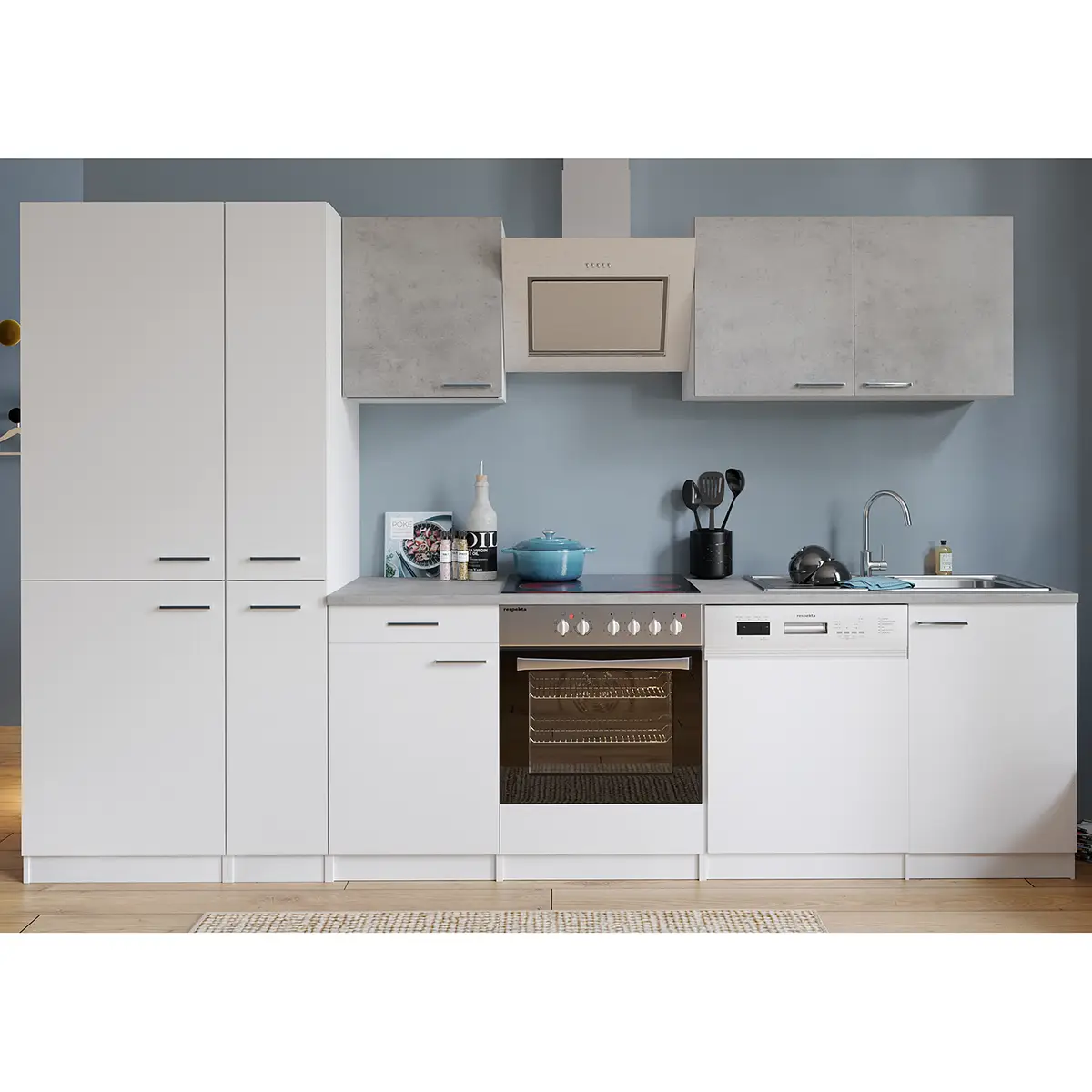 Küchenzeile Malia VI 310cm Weiß/Weiß | Weiß
