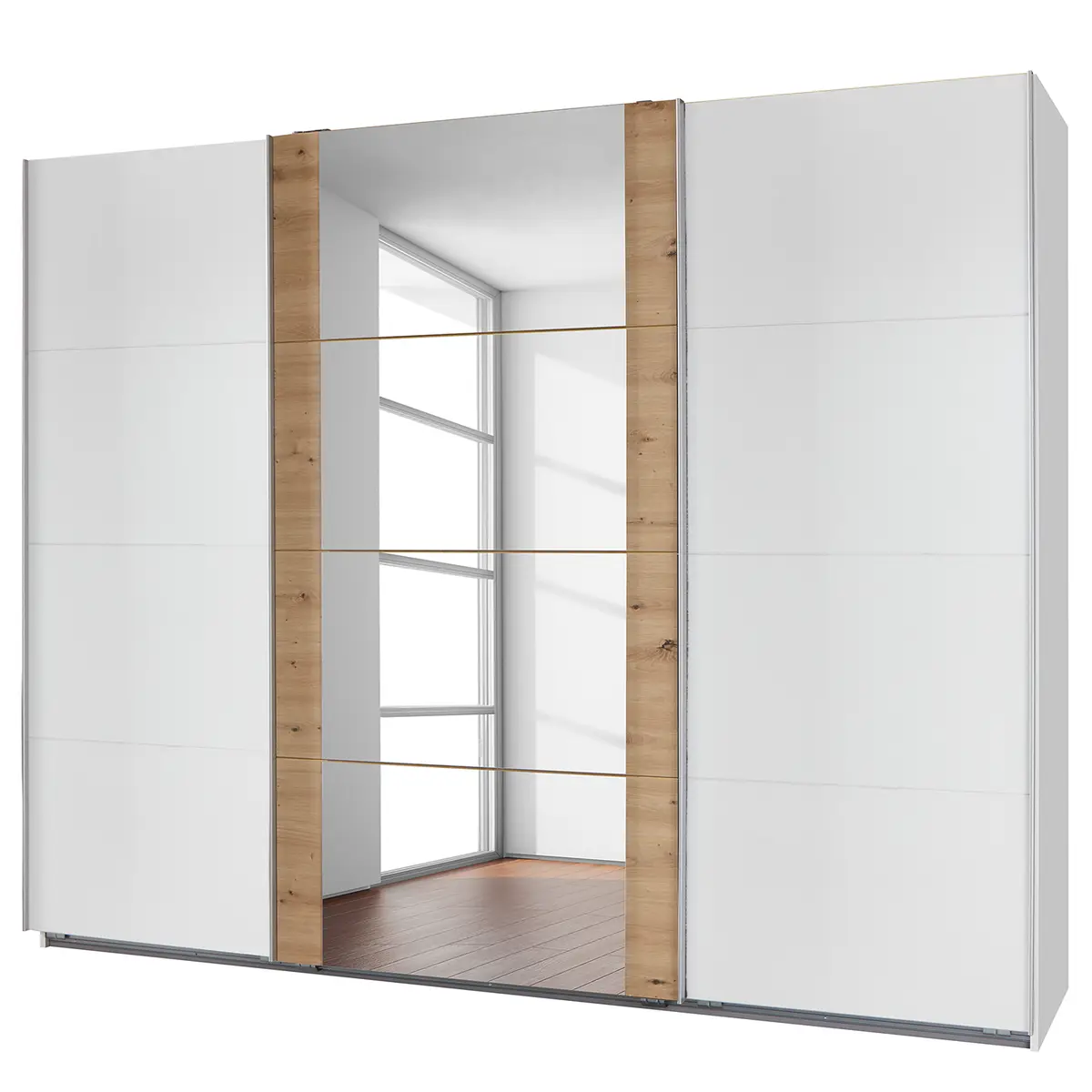 Schwebetürenschrank 313 x 236cm Braun/Weiß/Eiche Artisan Dekor/Weiß