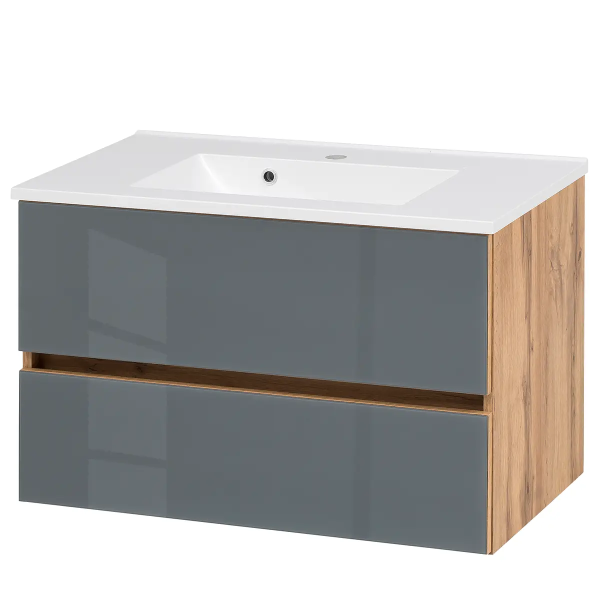 Waschtisch Tira 80cm Grau/Glas Grau/Eiche Wotan Dekor | Grau