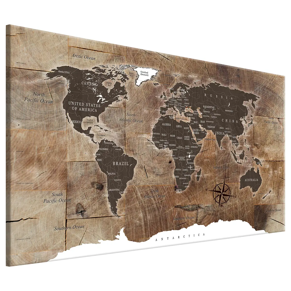 Wandbild World Map: Wooden Mosaic | Braun