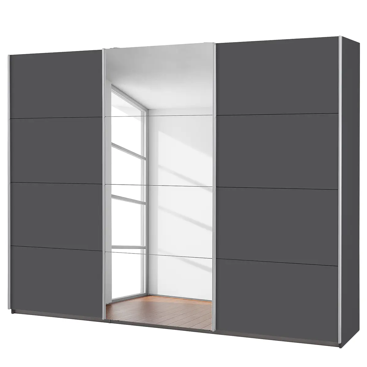 Schwebetürenschrank I 271cm Grau/Graumetallic Classic 1 Spiegeltür
