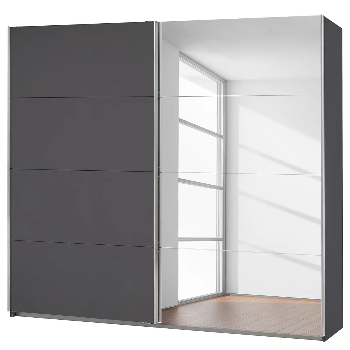 Schwebetürenschrank I 181cm Grau/Graumetallic Premium 1 Spiegeltür