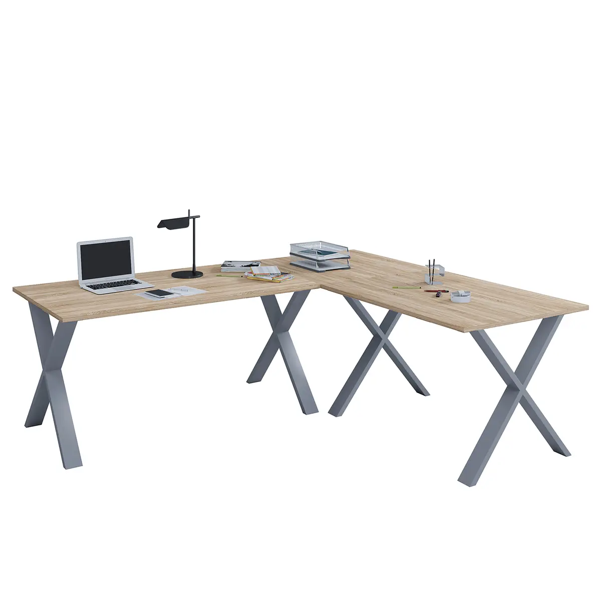Eckschreibtisch 160 x 130cm Beige/Eiche Sonoma Dekor X-Form