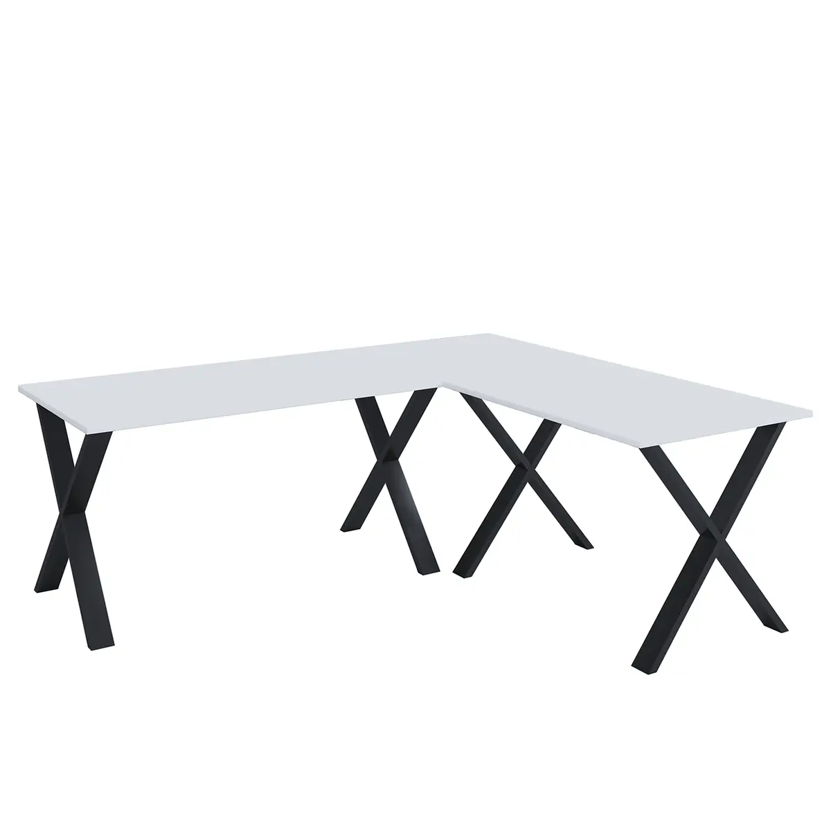 Eckschreibtisch 160 x 130cm Weiß/Weiß X-Form Schwarz | Weiß
