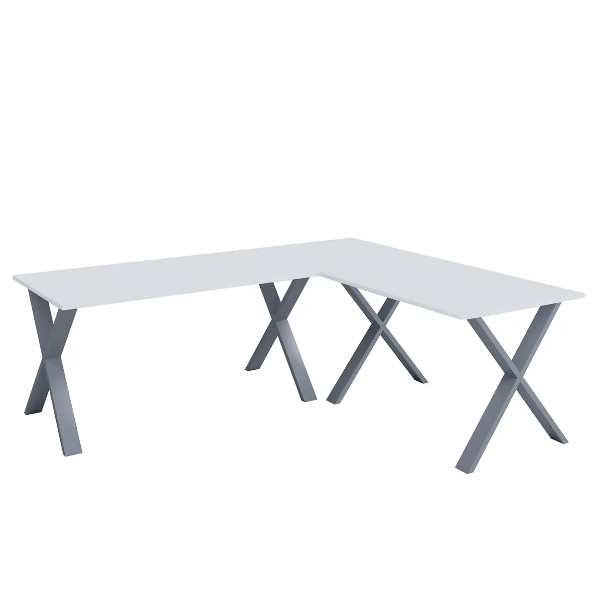 Eckschreibtisch 130 x 130cm Weiß/Weiß X-Form Silber | Weiß