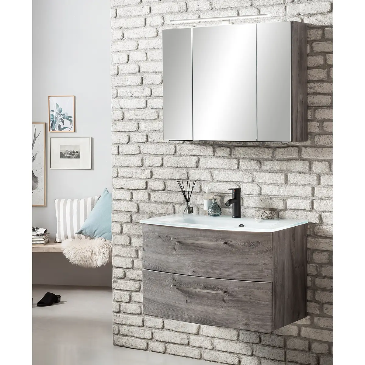 Badezimmerset I 2-teilig 80 x 200 x 49cm Braun/Eiche Grau Dekor