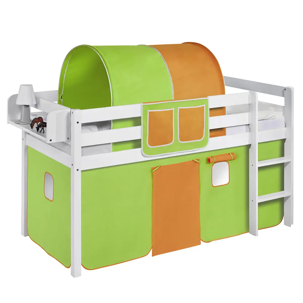 Hochbett Colours 90 x 200cm Weiß/Grün/Orange mit Leiter | Weiß