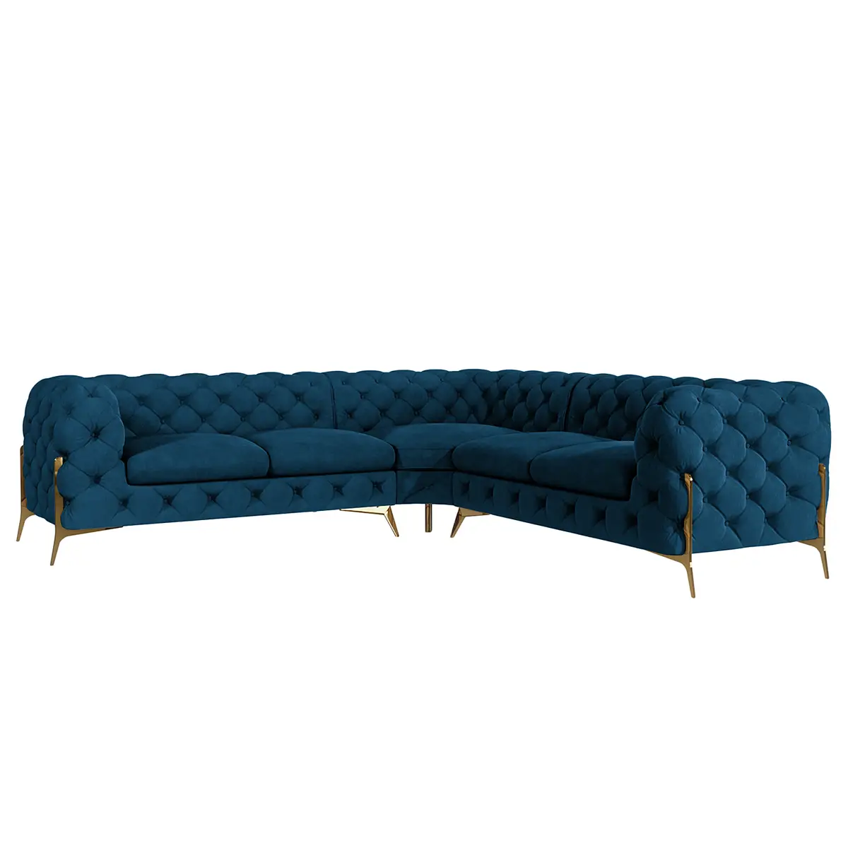 Ecksofa IV Blau Samt Ravi 262 x 262cm Gleichschenklig Glamour