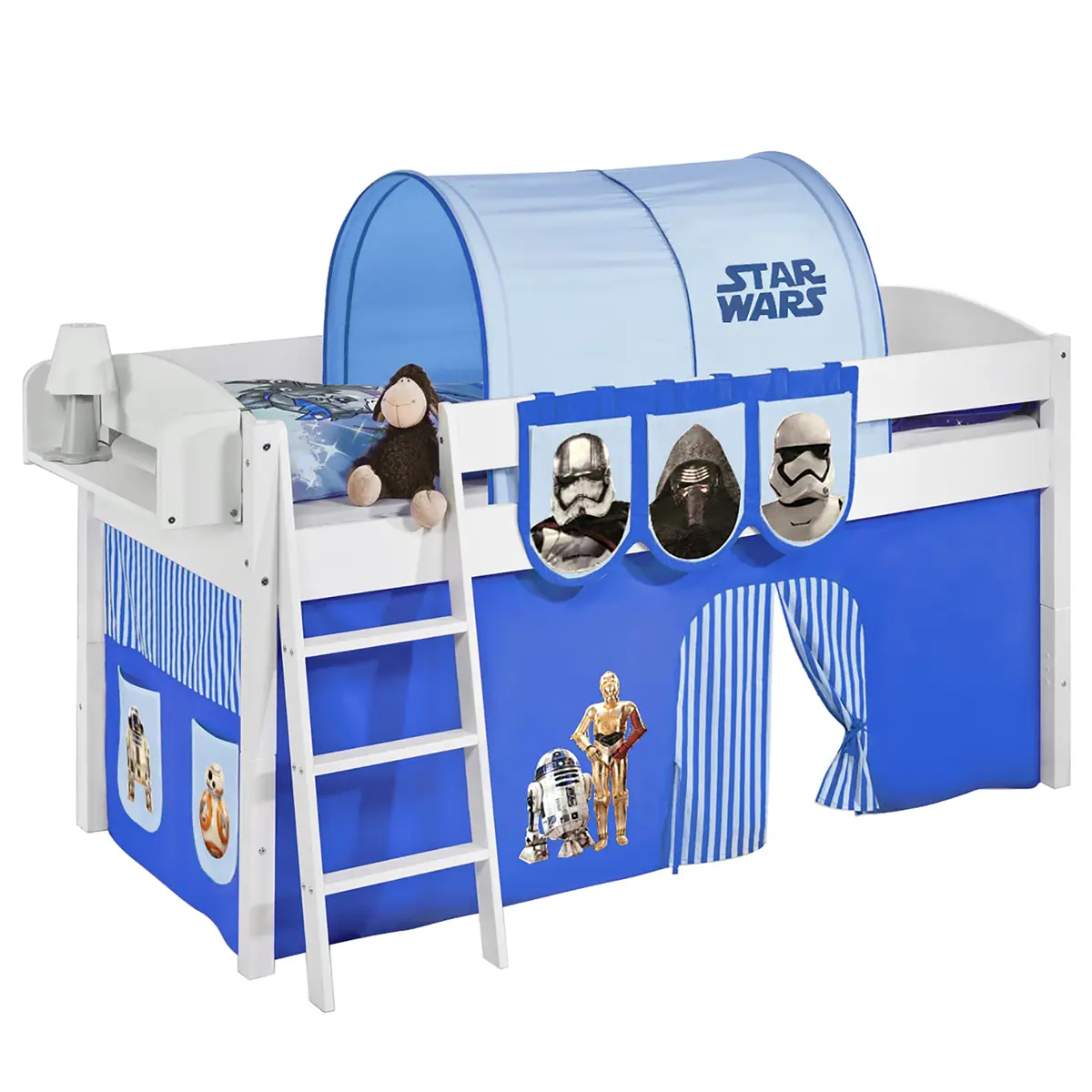 Hochbett Star Wars 90 x 200cm Weiß/Blau mit Leiter | Weiß