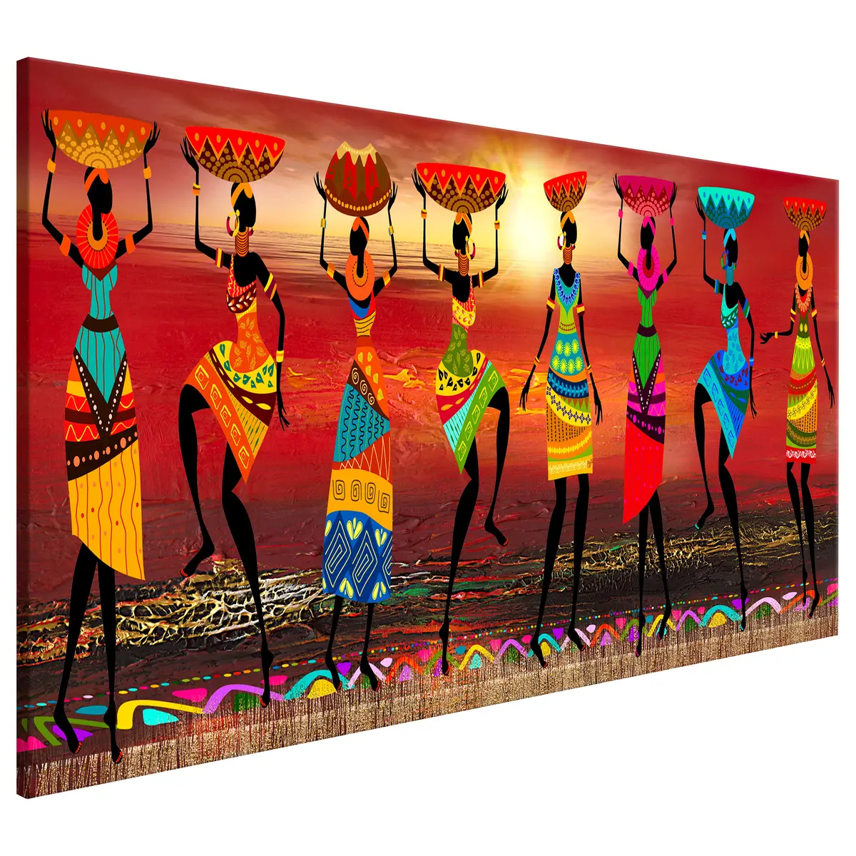 Wandbild African Women Dancing Leinen Multicolor 120 x 40cm