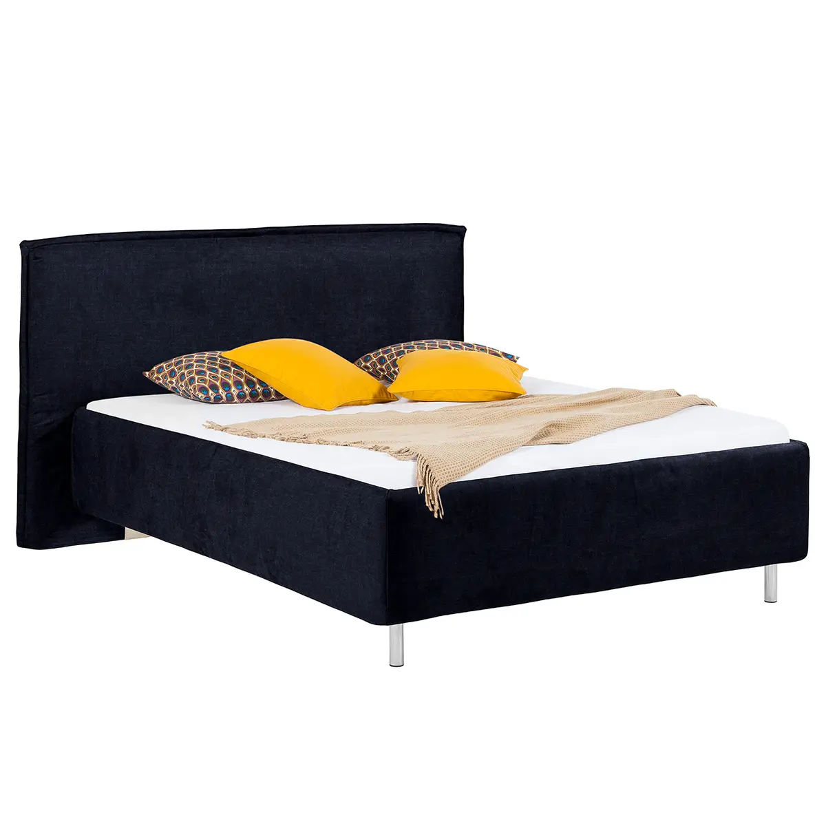 Polsterbett Homely 140 x 200cm Microfaser Alana Blau Buche