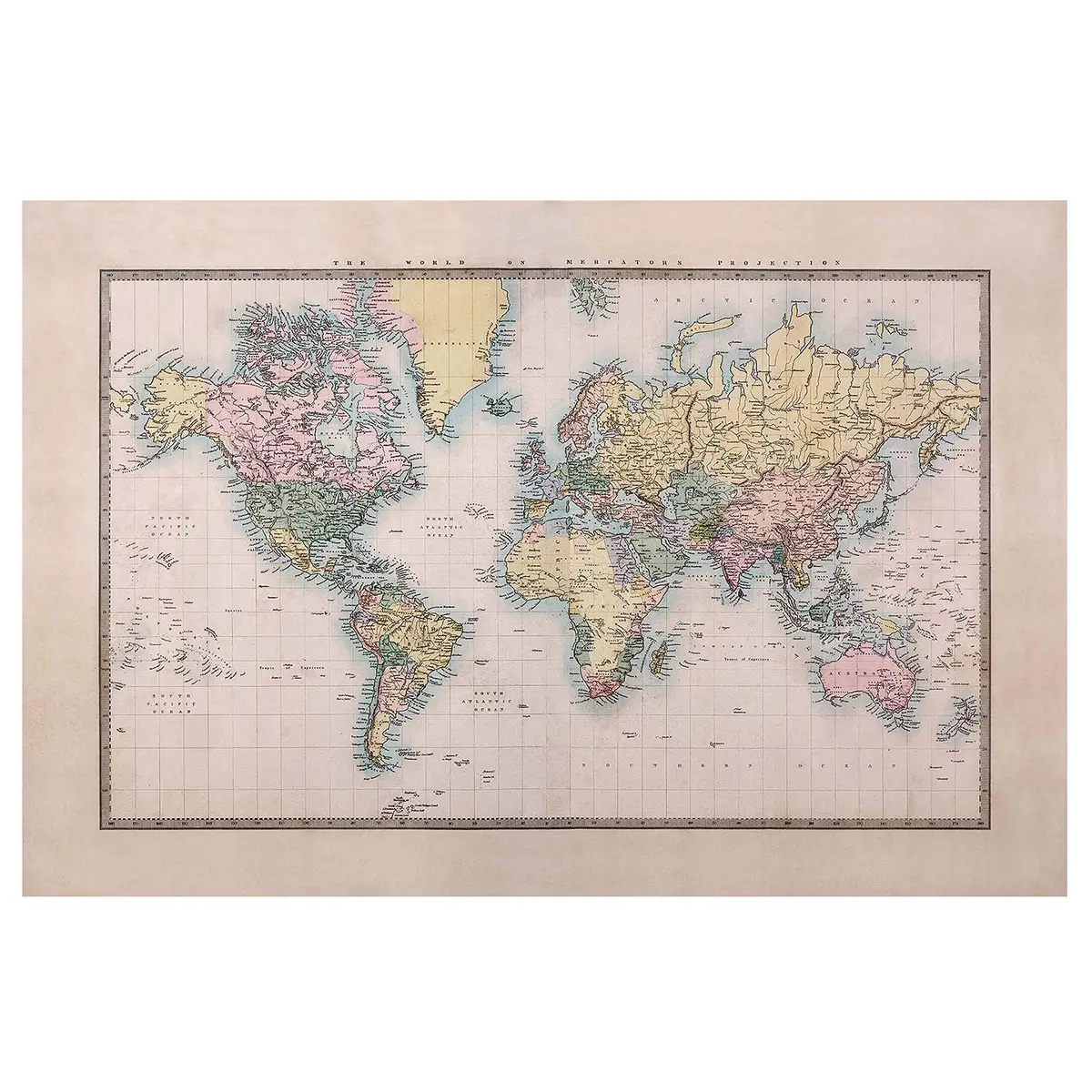 Vliestapete Vintage Weltkarte | Beige