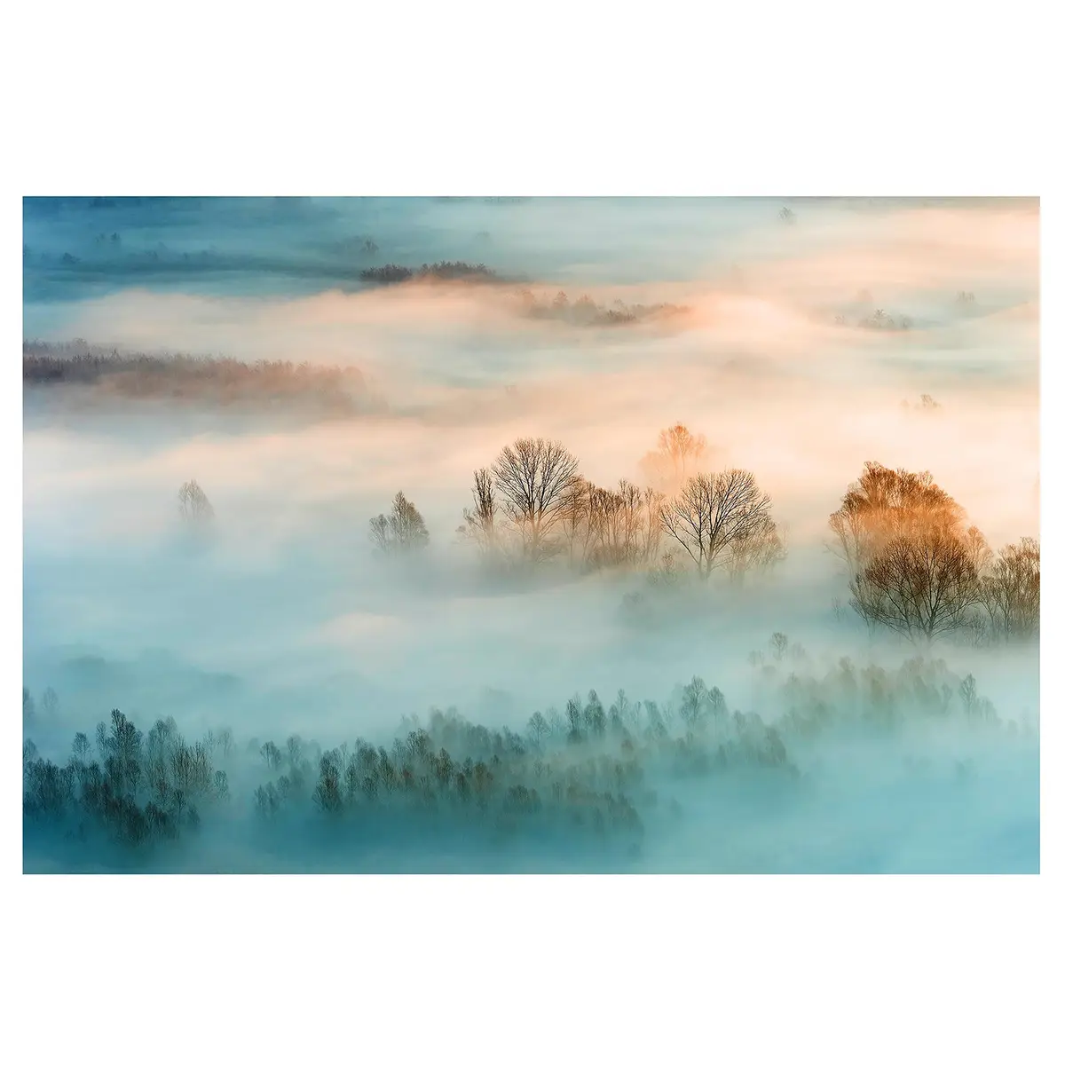 Vliestapete Nebel bei Sonnenaufgang | Beige