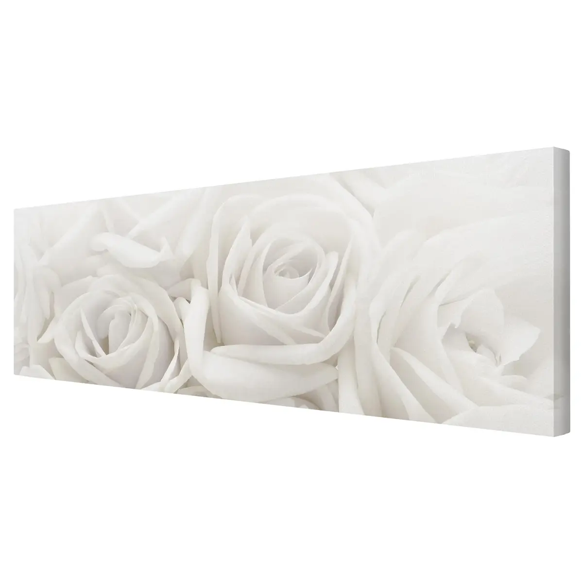 Leinwandbild Weiße Rosen I Leinen Beige | Beige