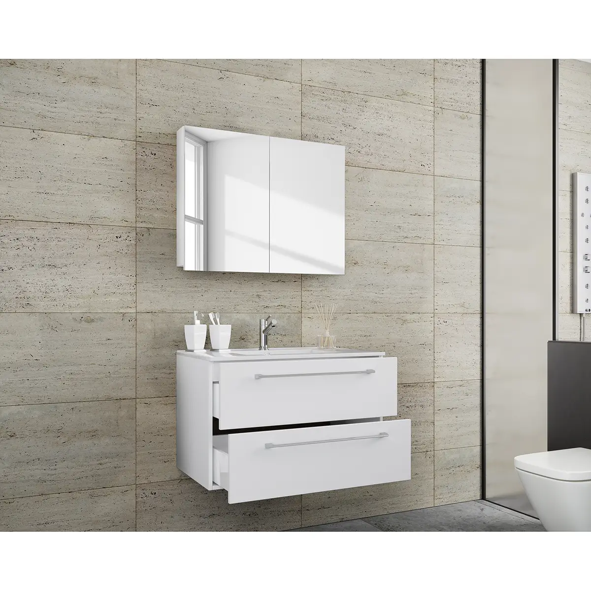Badezimmerset Muniz II 2-teilig 60cm Weiß/Weiß | Weiß