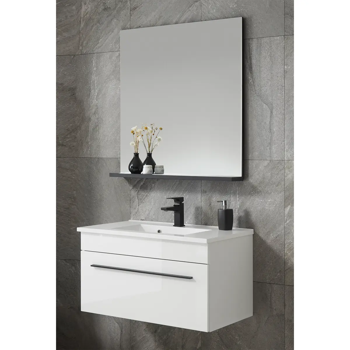 Badezimmerset V 2-teilig 80cm Weiß | Weiß