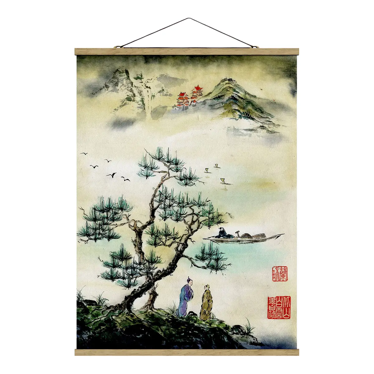 Stoffbild Japanisches Bergdorf | Grün