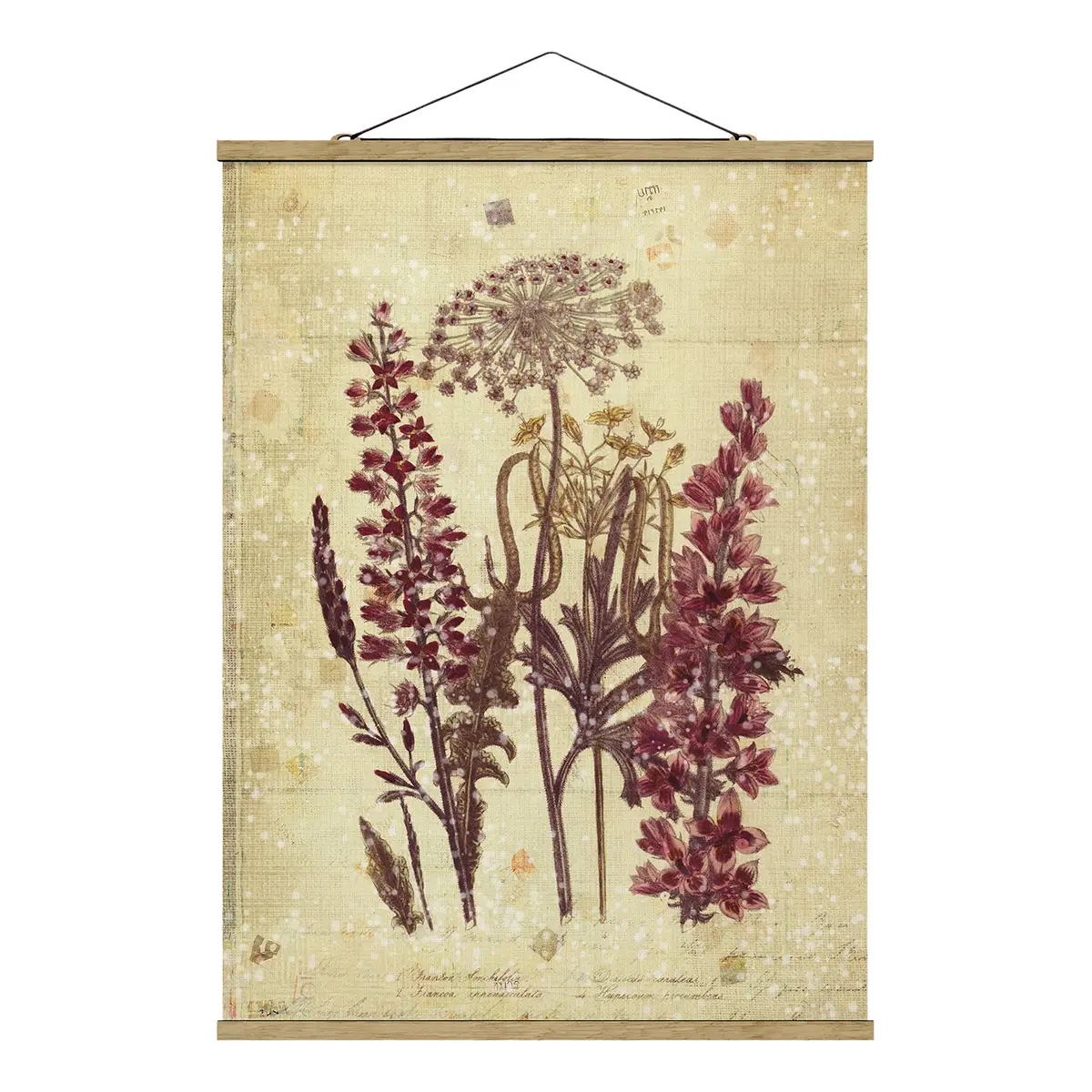 Stoffbild Vintage Leinenoptik Blumen Webstoff | Mehrfarbig