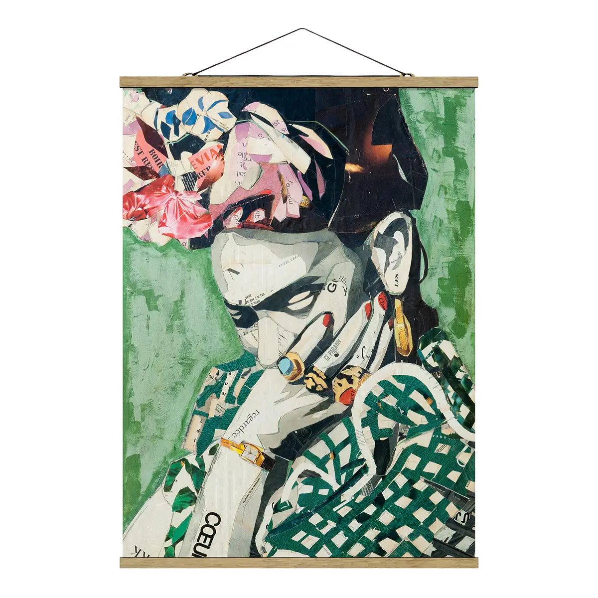 Stoffbild Frida Kahlo Collage No.3 | Grün