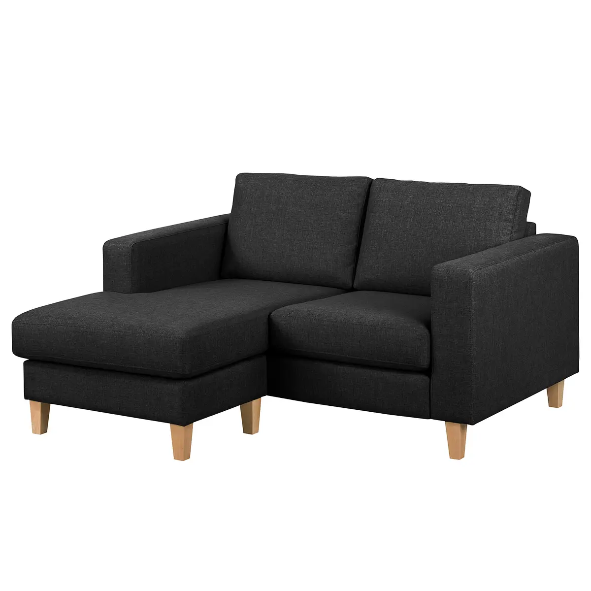 Ecksofa 1-Sitzer mit Longchair | Schwarz