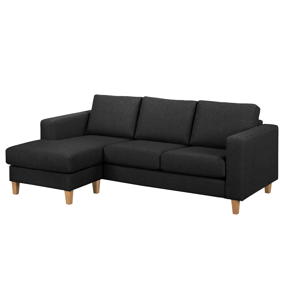 Ecksofa 2-Sitzer mit Longchair | Schwarz