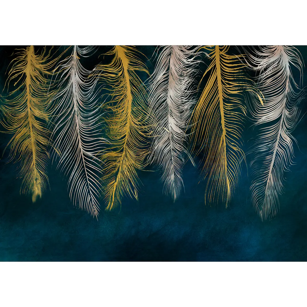 Vlies Fototapete Gilded Feathers | Blau
