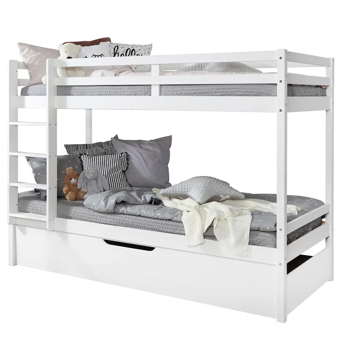 Etagenbett Finn inkl. Zusatzbett 90 x 200cm Weiß/Weiß | Weiß