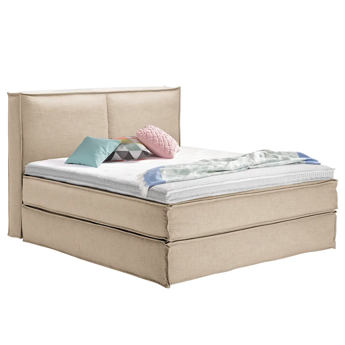 Premium Boxspringbett mit Kopfteil 160 x 200cm Flachgewebe