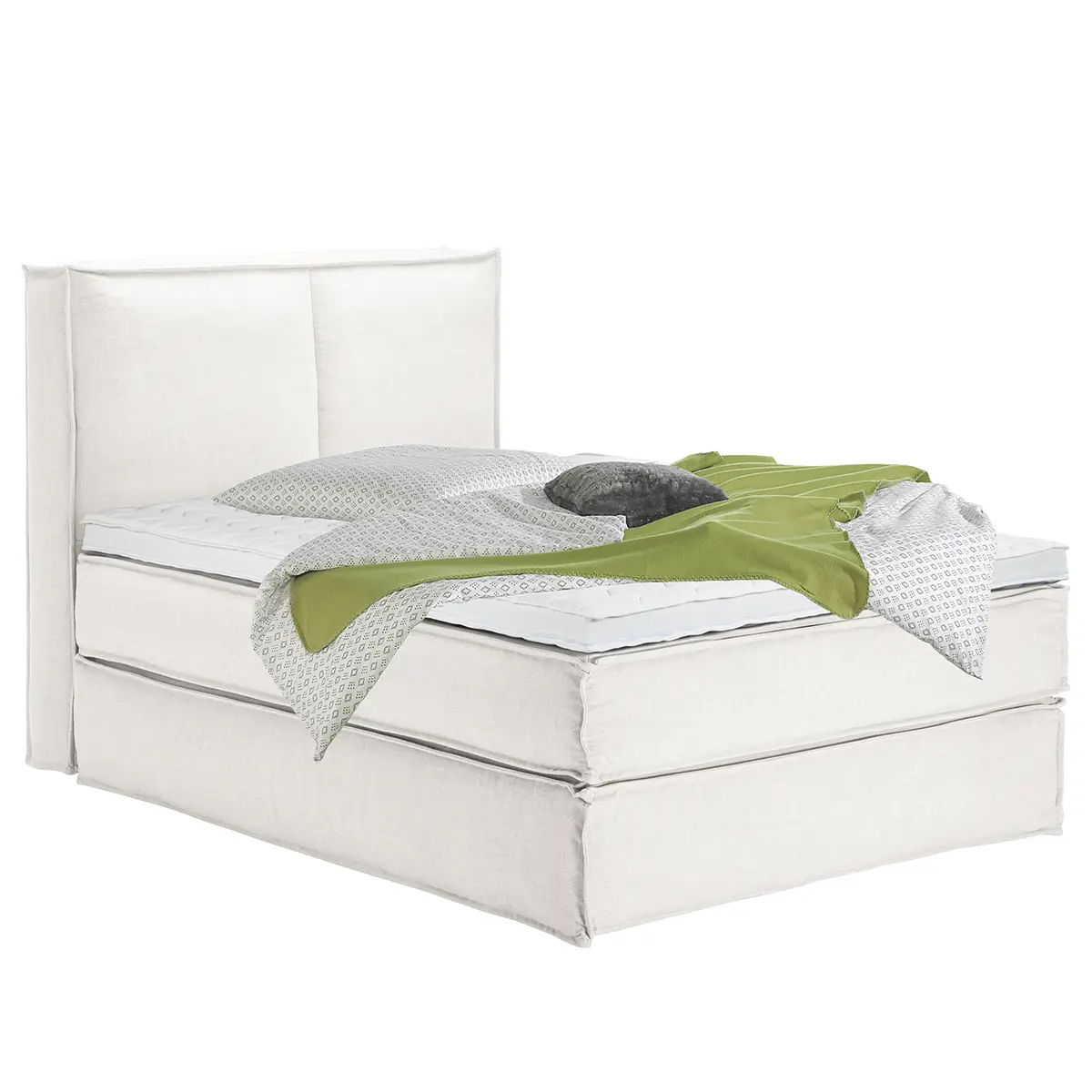 Premium Boxspringbett mit Kopfteil 140 x 200cm Flachgewebe Weiß