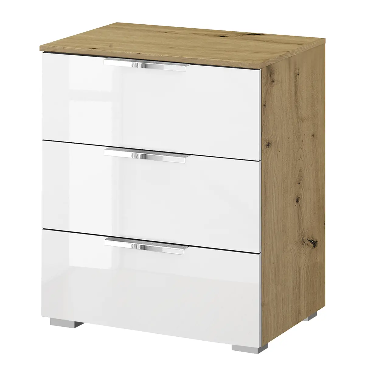 Nachtkommode x3 50cm Weiß/Hochglanz Weiß/Eiche Artisan Dekor